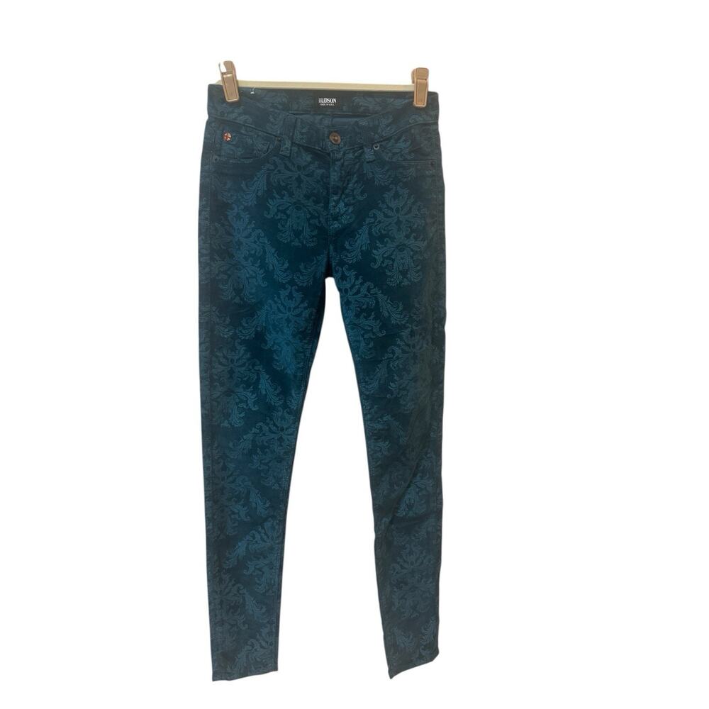 HUDSON Nico Midrise Skinny Womens 24 Teal Velvet Baroque Ankle Pants #5721